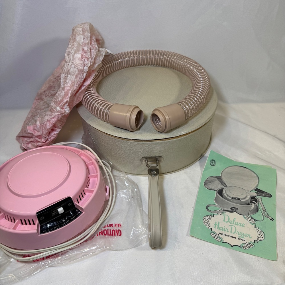 Vintage Regal Pink Electric Bonnet Hair Dryer HD-50 Jay-Kay Metal Spec Case
